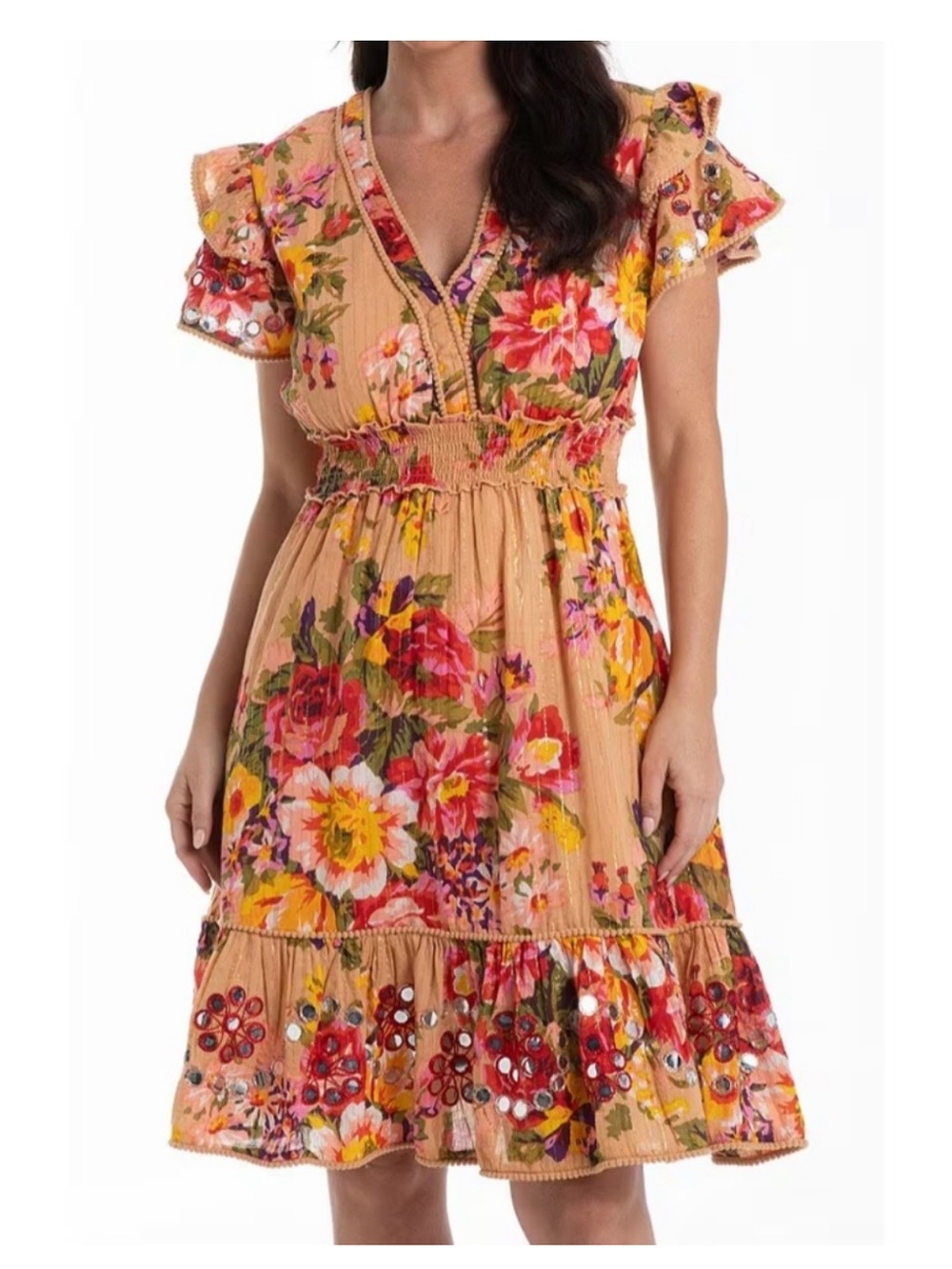 Talisman mirror detail bohemian floral dress NWT
